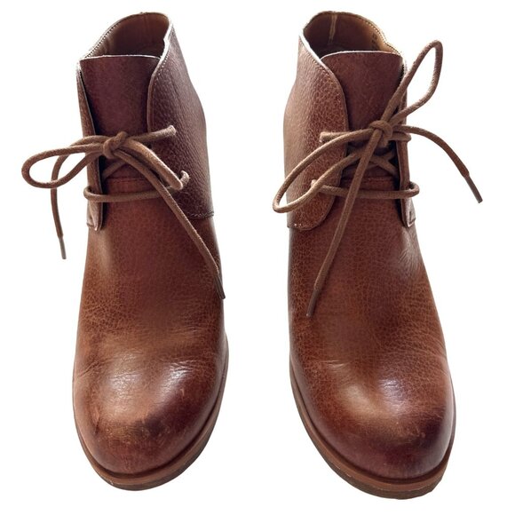 Korks Ease Leather Ankle Boots Chestnut Brown Leather Lace-Up Chunky Heel Size 8 - Picture 4 of 8